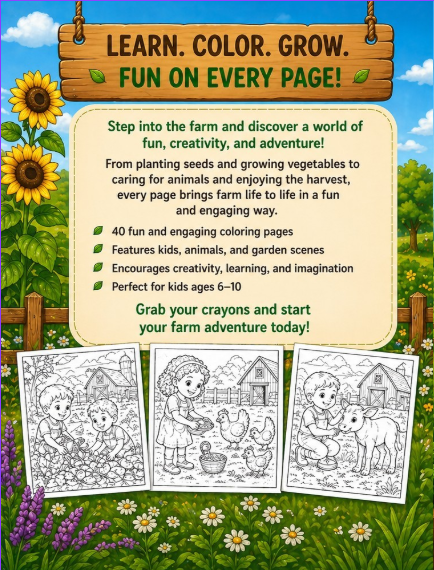 Little Growers: Farm Adventures Coloring Book: Fun Farm Scenes, Animals & Growing Food for Kids Ages 6–10 (Little Growers Series)